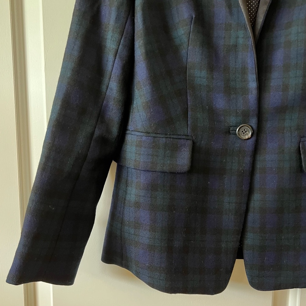 J. Crew Schoolboy Blazer Jacket Tartan Plaid Blue Green Satin Collar Wool - Picture 5 of 10